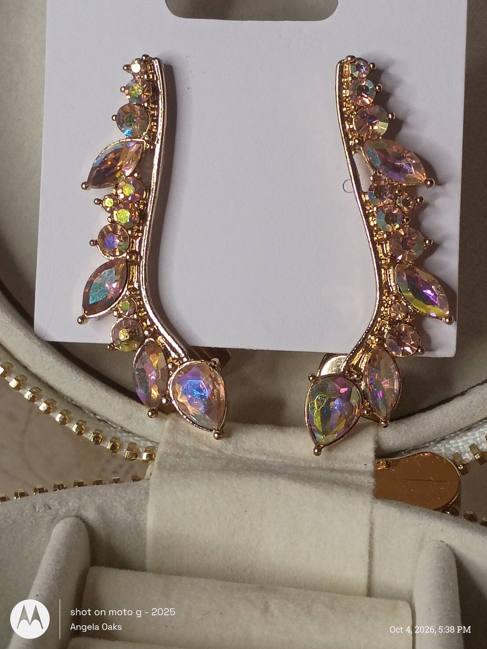 Rose Gold Aurora Crystal Ear Crawler Earrings